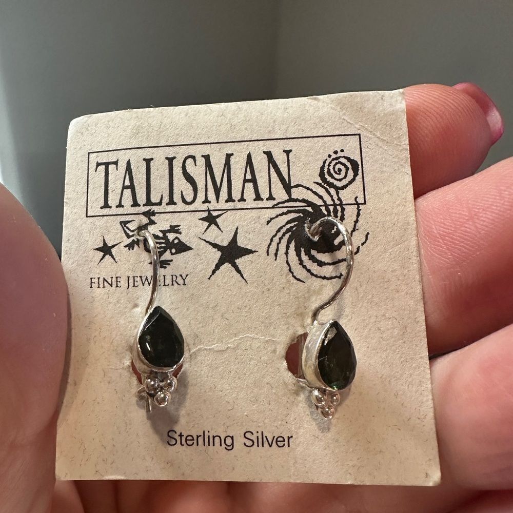NWT Talisman pear cut,‎ deep green tourmaline earrings in solid sterling silver!
